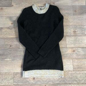 Black Sweater Dress with Metallic Trim and Hem Detail Size S